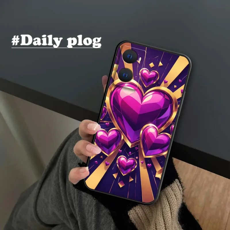 Funda de teléfono con corazón de amor de arte púrpura para OPPO Reno 7 A96 A40 A58 5 6 Realme GT A74 A78 Neo2 A74 A78 Find X5 X3 X7 X8 negro - imagen 5