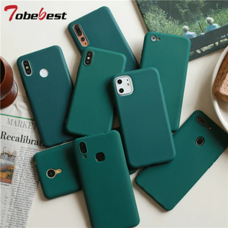 Funda de teléfono mate verde oscuro para iphone 14, 13, 12, mini, 11 Pro, XS Max, XR X 8, 7, 6S, 6 Plus, fundas de silicona, funda suave de TPU de Color sólido