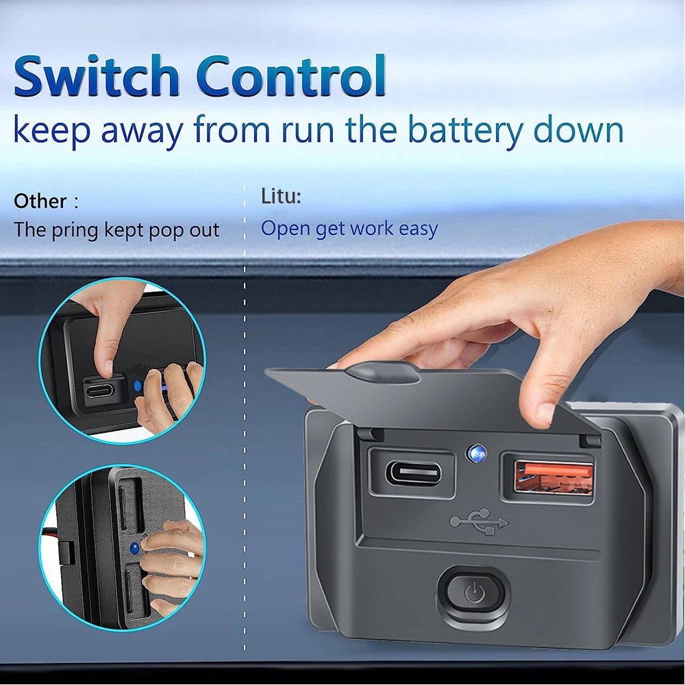 Adaptador de enchufe de cargador de autobús para coche, puertos USB duales PD tipo C de carga rápida, alimentación USB de 12V/24V con interruptor para motocicleta marina - imagen 5