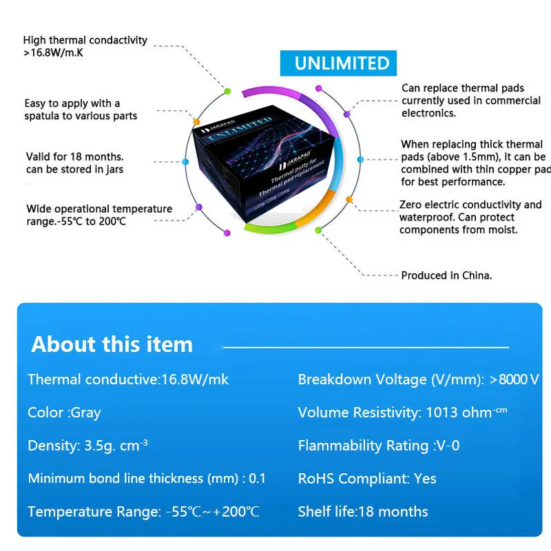 Masilla térmica ilimitada JARAPAD 16,8 w/mk para procesador VGA GPU IC almohadilla térmica de enfriamiento rápido masilla de bloqueo de calor de repuesto - imagen 5