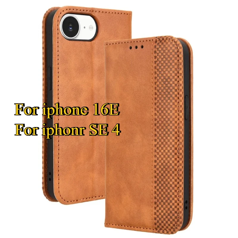 Pour Iphone 16E étui à rabat de luxe rétro peau étuis en cuir portefeuille fente pour carte livre support magnétique couverture complète pour Iphone SE 4 5G 2025
