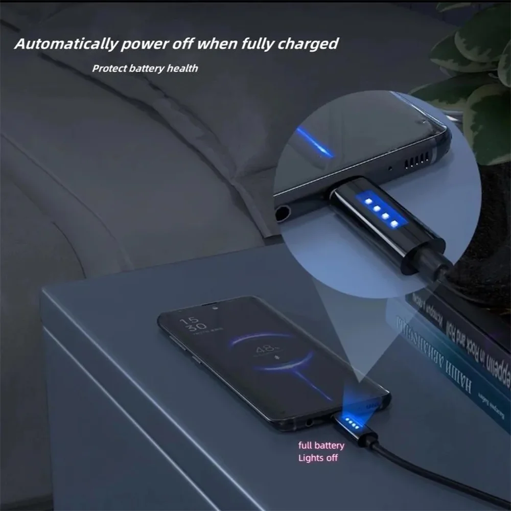 Cable USB A a tipo C de 120W, nuevo Cable de datos de carga rápida con apagado inteligente y luz indicadora de carreras de caballos para Samsung y Huawei - imagen 5