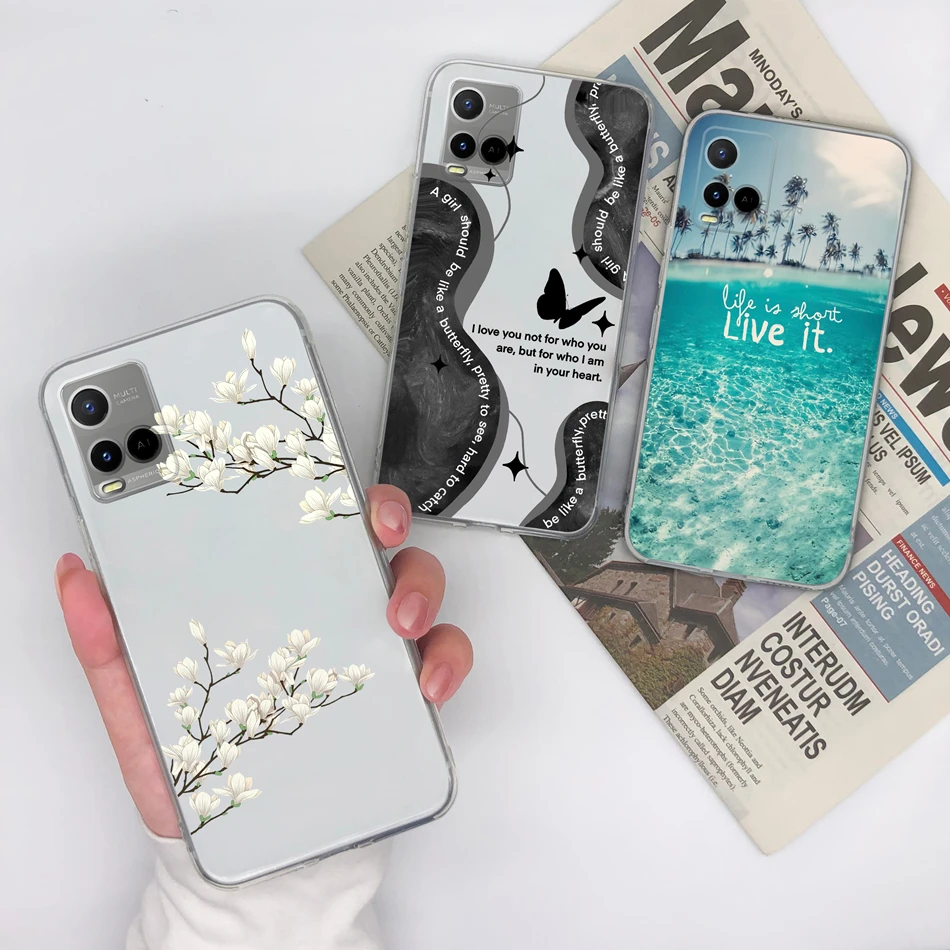 Para Vivo Y21 Y21S Y21T Y21A Y21E Y21G funda de teléfono bonitas flores suave TPU silicona transparente carcasa para Vivo Y 21 carcasa ligera - imagen 5