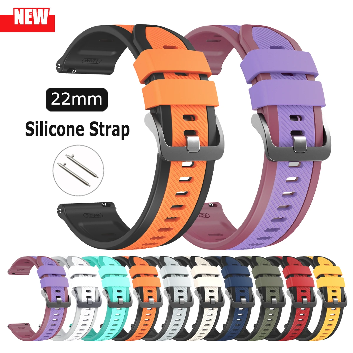 Correa de silicona de 22mm para Samsung Galaxy Gear S3 Classic/Watch 3, banda de goma de 45mm para HUAWEI Watch GT6 pro/GT6 5 4 3 pulsera de 46mm