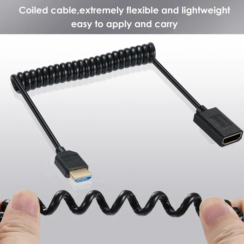 Cable de resorte de expansión de 1,2 m, versión 2,1, 8K @ 60Hz, compatible con HDMI, macho a hembra, ángulo de 90 grados, Cable de extensión OD4.0mm de 1,2 m - imagen 5