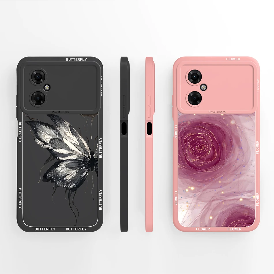 Para Poco M4 Pro funda tinta mariposa suave silicona líquida carcasa de teléfono para Xiaomi Poco M4Pro 4G 5G cubierta completa anticaída parachoques trasero - imagen 3