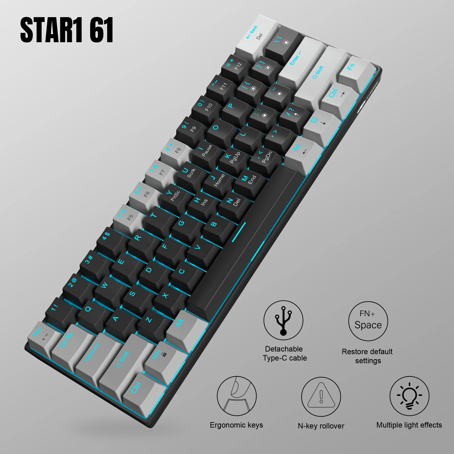 MageGee MK-Star61 60% Teclado mecánico para jugar 61 teclas azul marino retroiluminado pequeño compacto portátil 60 por ciento teclado para juegos Gamer - imagen 4