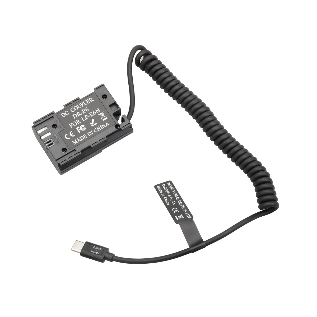 Acoplador simulado de batería de LP-E6, Cable de resorte tipo C para Canon 5D2, 5D3, 5D4, 6D, 6D2, 60D, 7D, 7D2, 70D, 80D, 90D, 5DSR R, R5, R6 - imagen 2