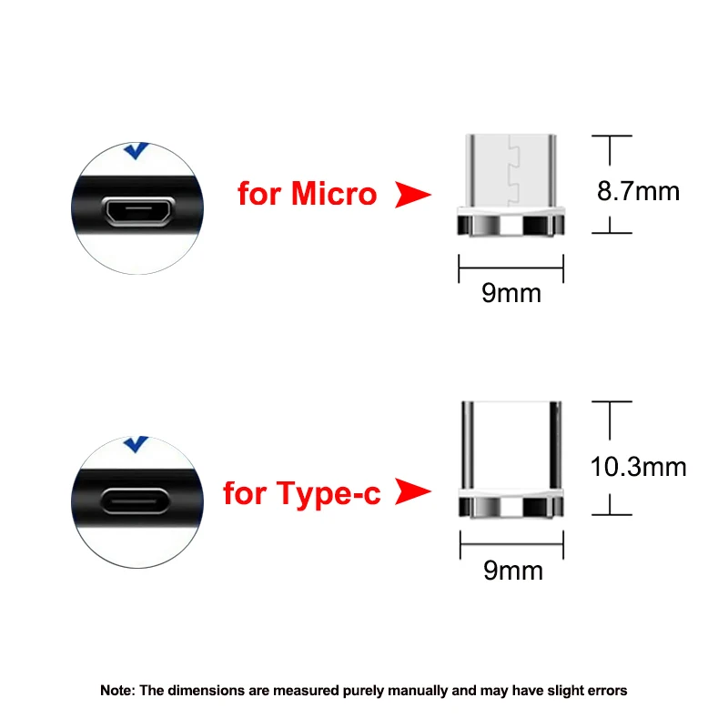 Adaptador de Cable de carga magnético, cabezal de puntas de conector para tipo C, Micro USB, enchufe antipolvo para teléfono móvil, reemplazo de enchufe magnético de 7 pines, 5 uds. - imagen 5