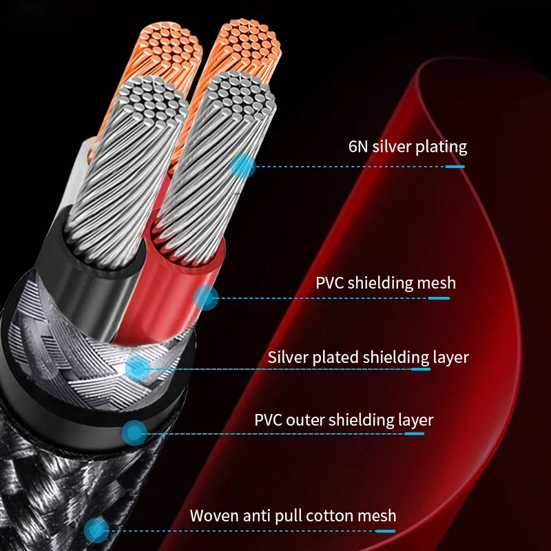 YYTCG-Cable de equilibrio 6N Chapado en plata de 3 pines XLR macho a hembra, HIFI Xlr para amplificadores mezcladores de Audio, Cable de extensión XLR de alta fidelidad - imagen 3