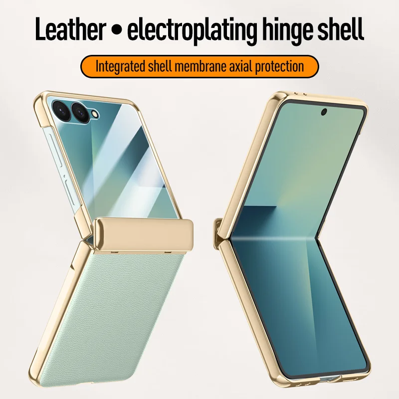 Funda de teléfono con película protectora de pantalla de cuero PU con bisagras de resorte electrochapadas de lujo para Samsung Galaxy Z Flip7 flip 7 cubierta a prueba de golpes - imagen 2