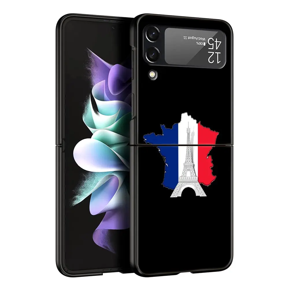Funda de teléfono con bandera de Francia para Samsung Galaxy Z Flip3 Flip4 Flip5 PC, carcasa parachoques para Z Flip 3 4 5, cubierta trasera plegable dura negra - imagen 2