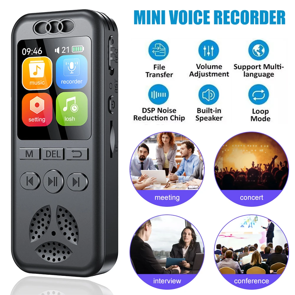 Grabadora de voz Digital de 1,44 pulgadas, pantalla a Color, grabadora de Audio Digital, reproductor MP3, reducción de ruido activada por voz