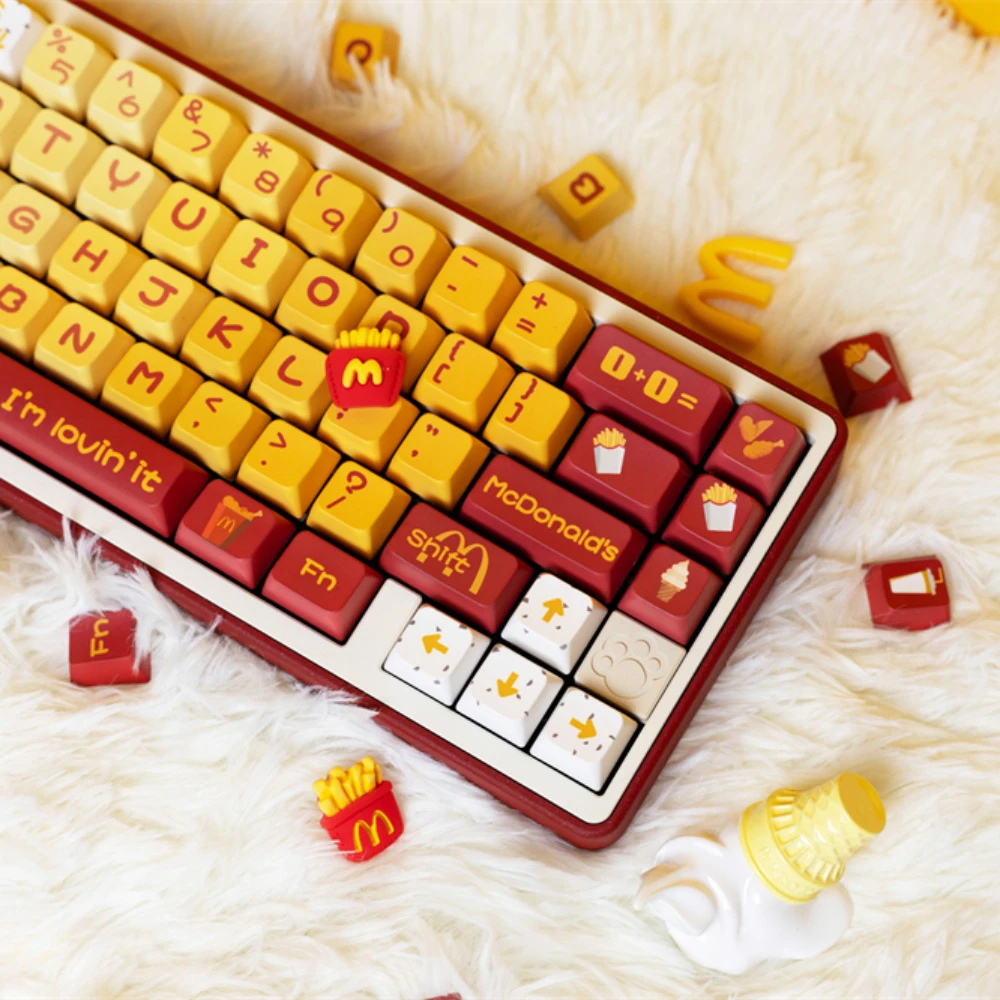 ECHOME-Juego de teclas con tema Mcdonalds, PBT, personalizado, bonito, rojo, con perfil de cereza, accesorios para teclado mecánico - imagen 2