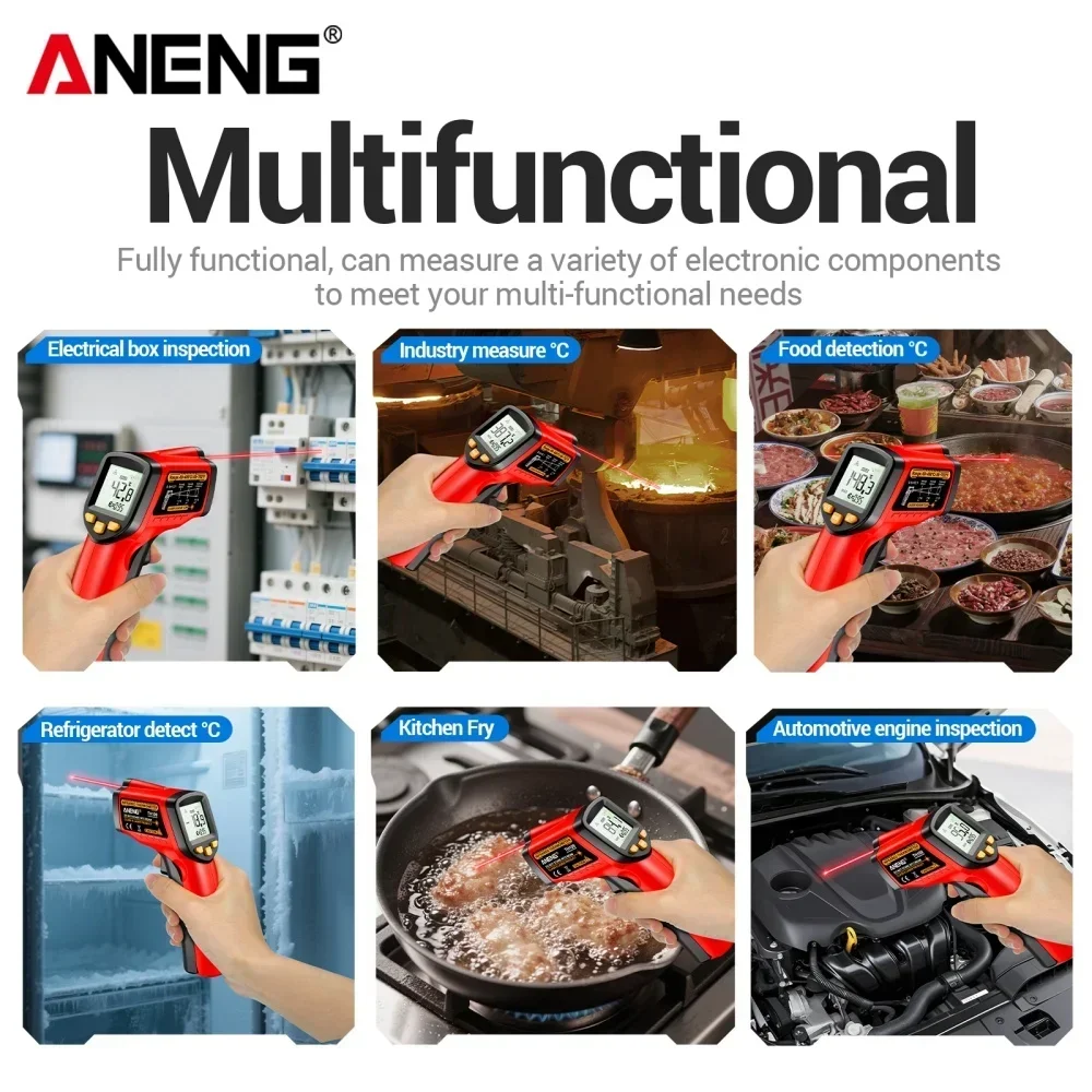 ANENG TH109 Termómetro láser rojo Ratio de distancia de objeto 12:1 Medidor de temperatura sin contacto -50 ~ 400 ℃    Probador de pirómetros Higrómetro - imagen 5