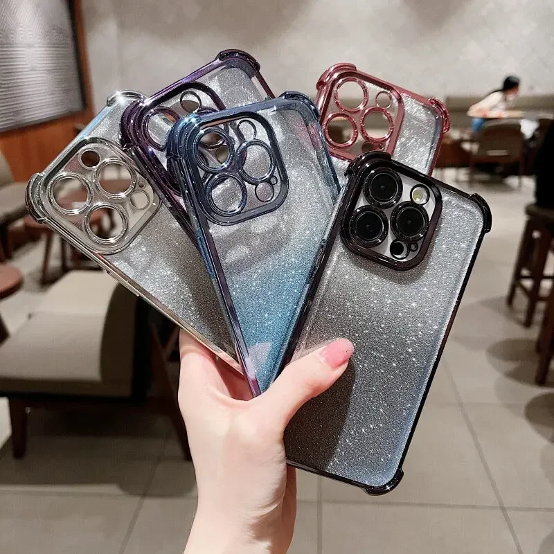 Funda de teléfono galvanizada con purpurina plateada y rosa para Iphone 16 Pro Max 11 12 13 14 15 Pro Max 16 7 8 Plus X XS XR, funda a prueba de golpes - imagen 2