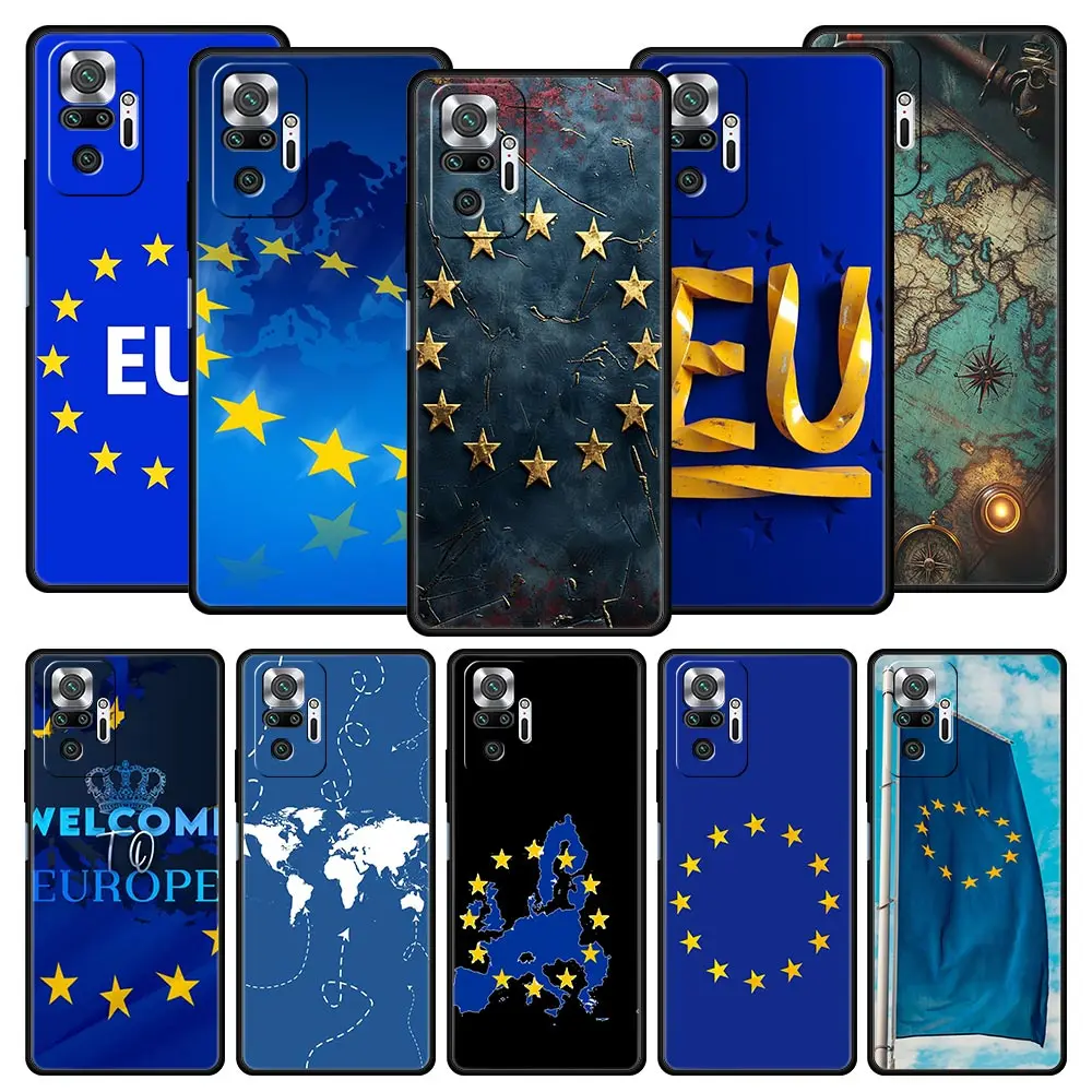 Funda de teléfono con bandera de la UE para Xiaomi Redmi Note 14 13 12 5G 11 10 Pro Plus 4G 9S 9 14C 13C 12C 10C 9C 9A funda suave de TPU