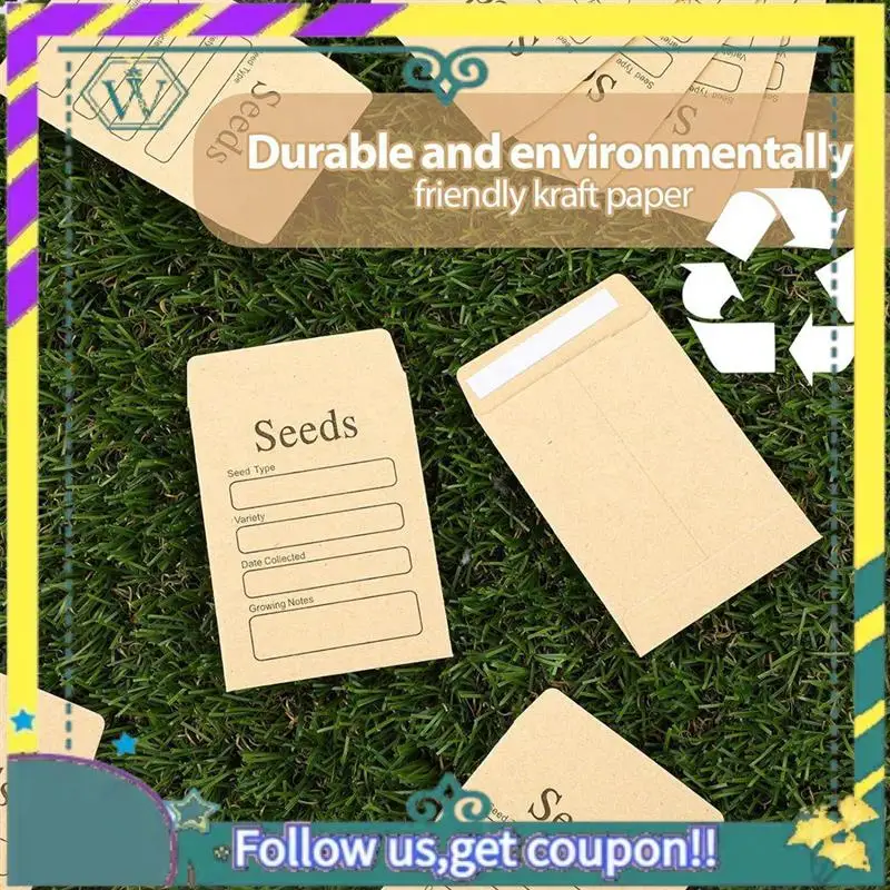 Nuevas sobres de 100 Uds., paquetes de semillas de papel Kraft marrón de 3,54X2,36 pulgadas, sobres resellables, paquetes de semillas autosellados - imagen 3