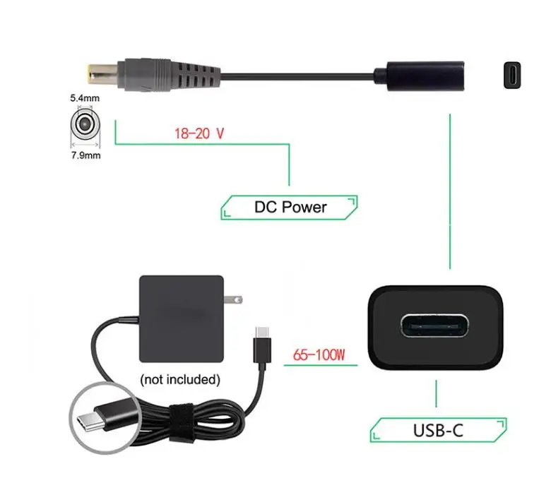 Convertidor USB-C tipo C PD, Cable de carga Universal para ordenador portátil, Cable de alimentación para fuente de alimentación para portátil Dell, Asus, Lenovo - imagen 4