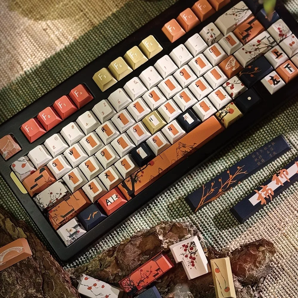 Teclas rojas de Persimmon para teclado de juegos mecánicos, 142 teclas, perfil de cereza, sublimación de tinte PBT original para MX Switch