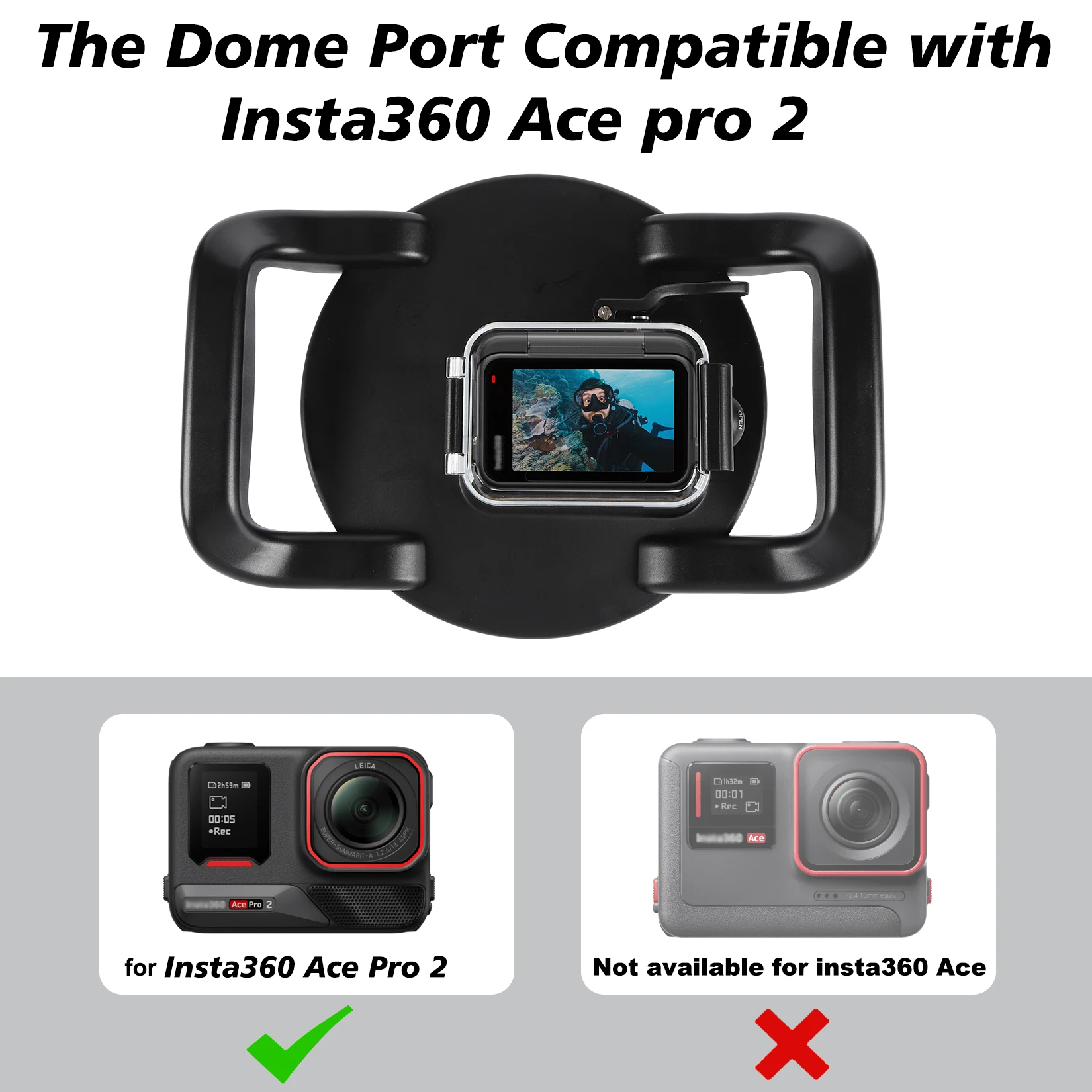 Para cámara Insta360 Ace Pro 2, puerto de domo subacuático, resistente al agua, 98,4 pies, sistema de escotilla para cerrar, Material acrílico antiarañazos - imagen 5