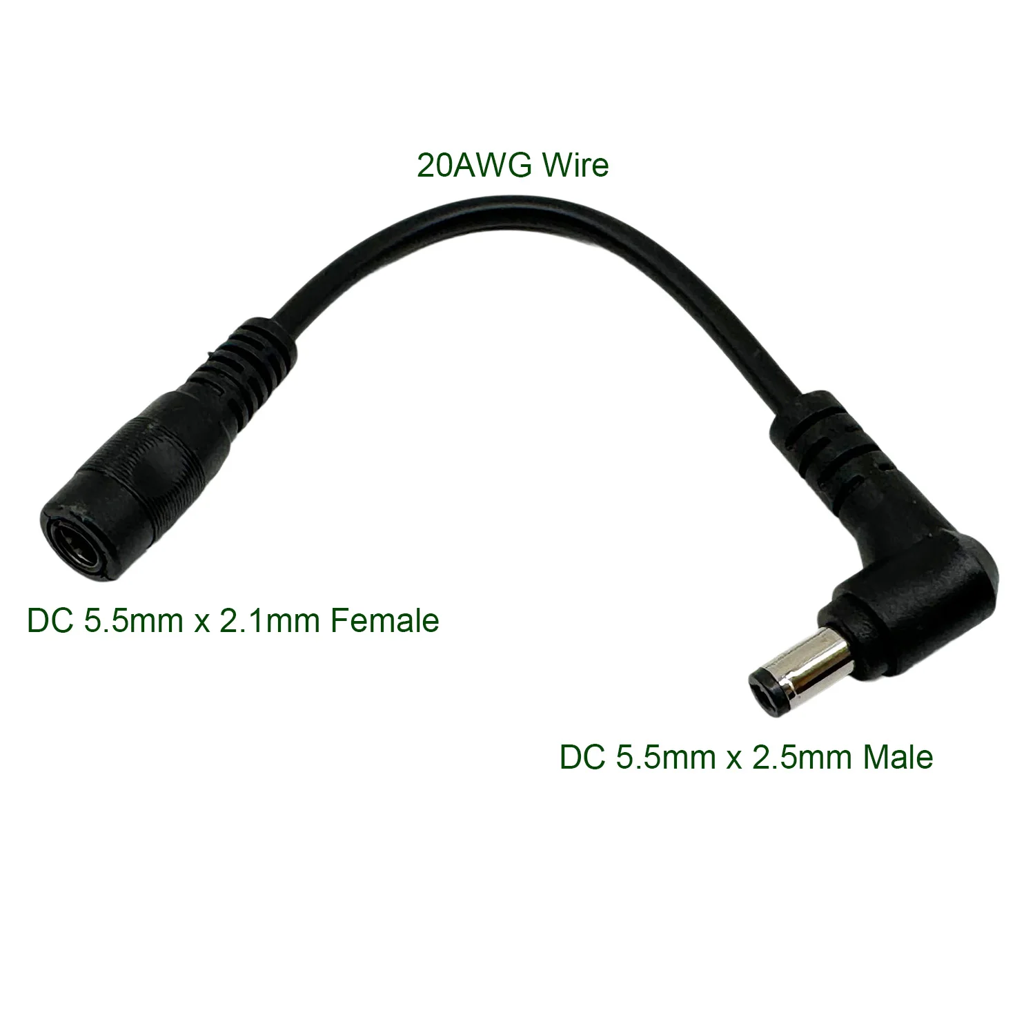 2 uds CCTV DC enchufe de alimentación 5,5mm x 2,5mm macho ángulo recto a 5,5mm x 2,1mm adaptador hembra Cable adaptador de extensión tira de LED - imagen 2