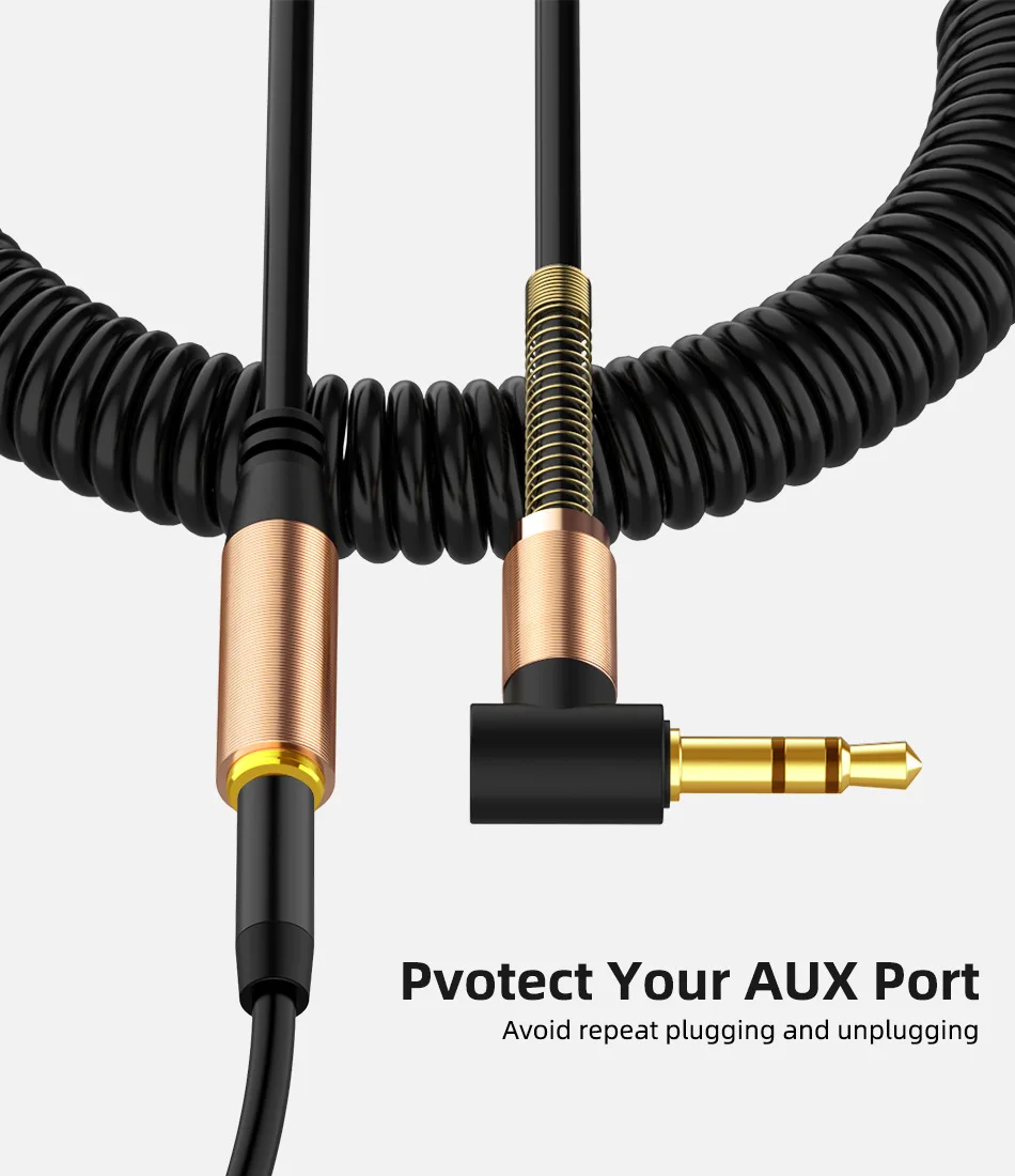 Cable auxiliar de resorte, conector de Audio estéreo de 3,5mm, Cable de extensión de auriculares macho a hembra para auriculares de coche, Cable extensor de altavoz - imagen 5