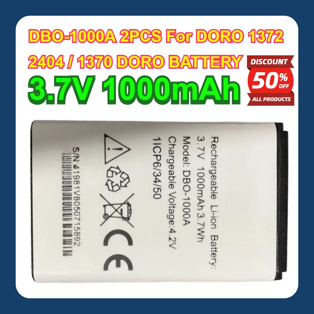 DBO-1000A 2 uds 3,7 V 1000mAh para batería DORO 1372/2404/1370 DORO