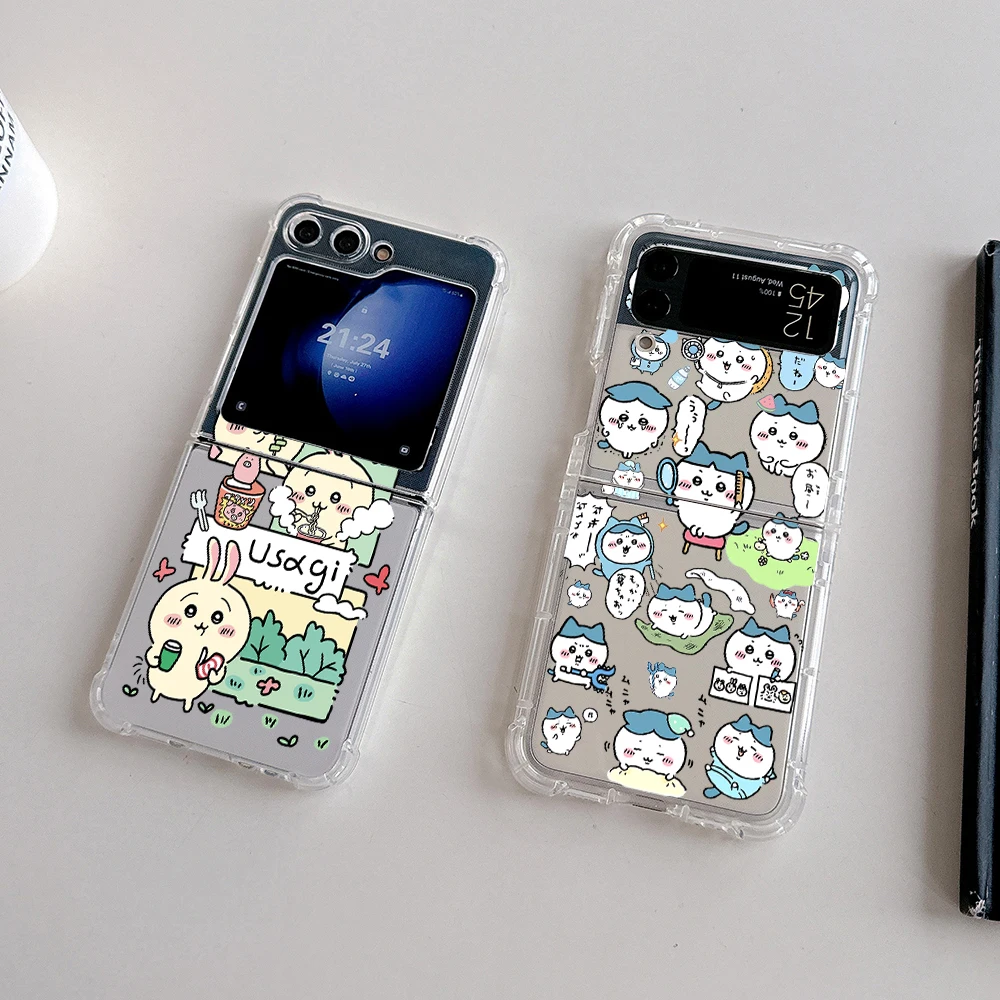 Bonita funda de teléfono de anime Chiikawas para Samsung Galaxy Z Flip 3 4 Z Flip 5 6 Z Fold 4 5G PC, cubierta trasera suave anticaída - imagen 2