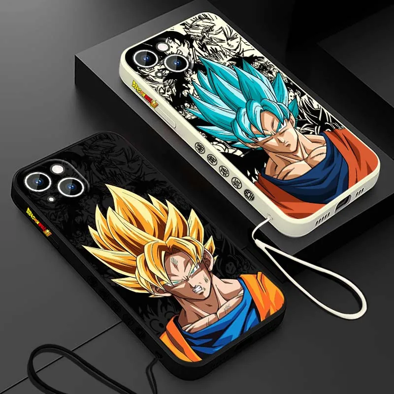 D-Dragon Ball Son Goku Anime para Apple iPhone 17 16 15 14 13 12 11 Air Mini Plus Pro Max cubierta de la caja del teléfono de cuerda izquierda líquida