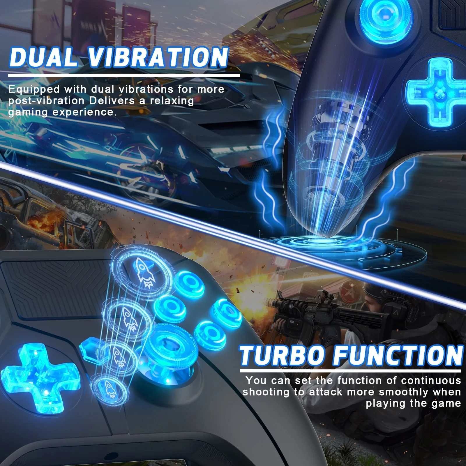 Controlador inalámbrico para consolas PS4, Compatible con Ps4 /Slim/Pro/ PC,gamepads, Compatible con función Turbo con luz de botón RGB - imagen 4