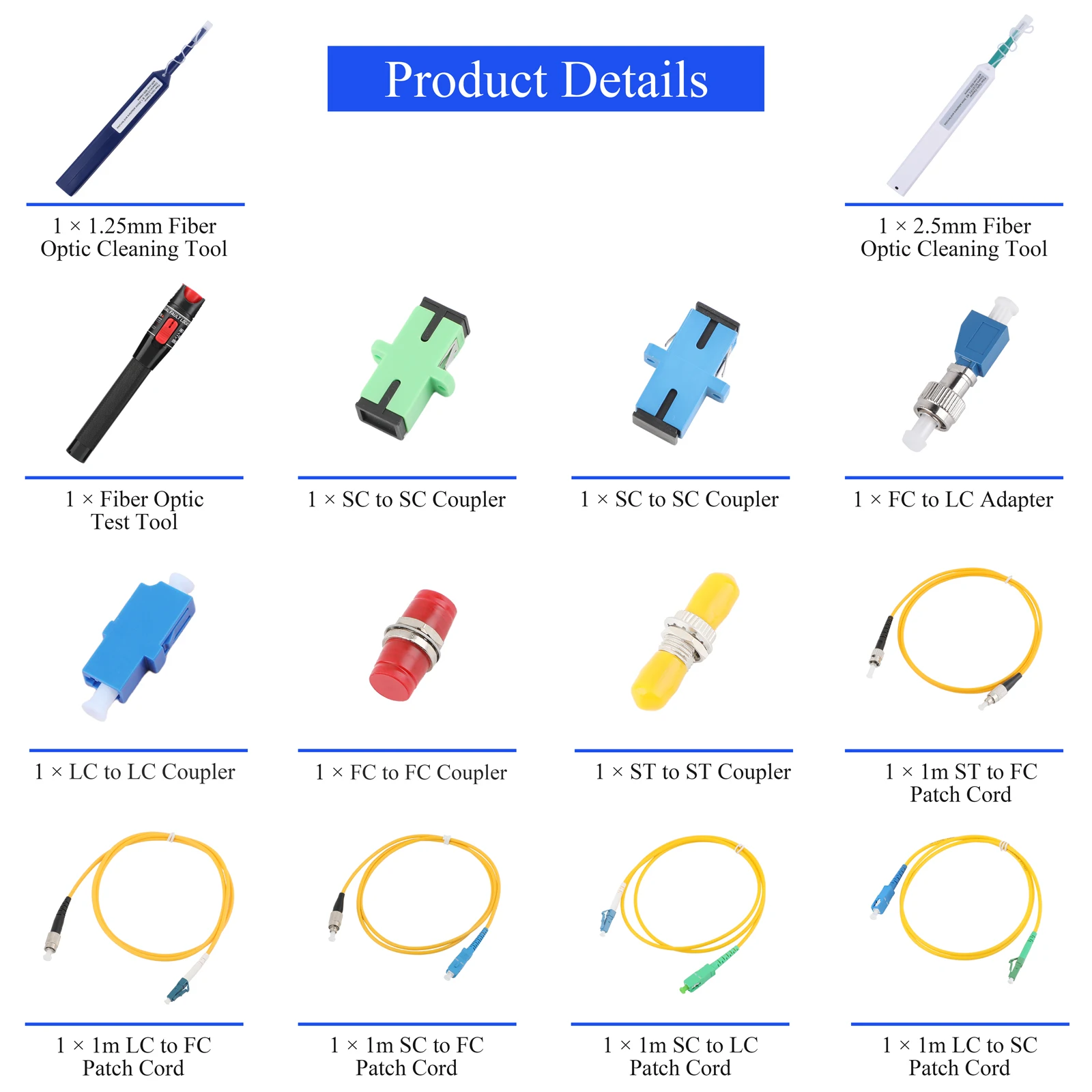 Kit de prueba de fibra óptica FTTH, 14 Uds., 2 bolígrafos de limpieza + bolígrafo probador FC macho a LC hembra, conectores APC/SC UPC/ST FC + 5 cables de conexión - imagen 3