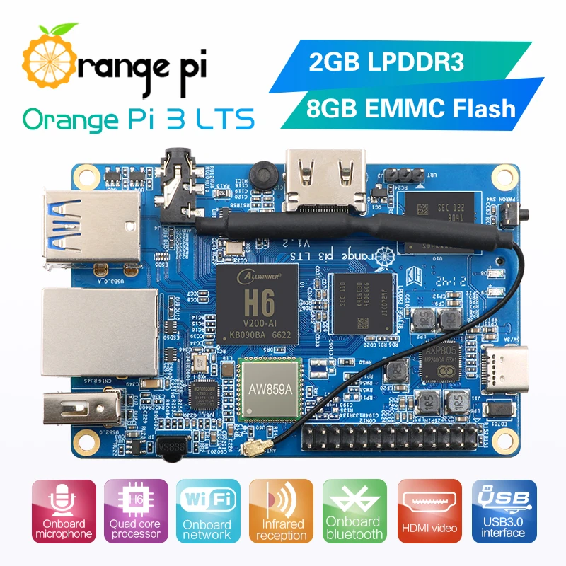 Orange Pi 3 LTS H6 64Bit 8GB EMMC 2G RAM WiFi BT 5,0 caja opcional ventilador disipador de calor Cable compatible con HDMI tarjeta TF OPI 3LTS - imagen 2