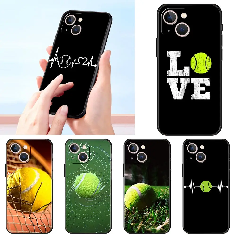 Funda de teléfono de lujo deportiva con pelota de tenis para Apple iPhone 16 11 15 14 Pro MAX 12 13 7 8 Plus X XR XS SE, funda negra de silicona