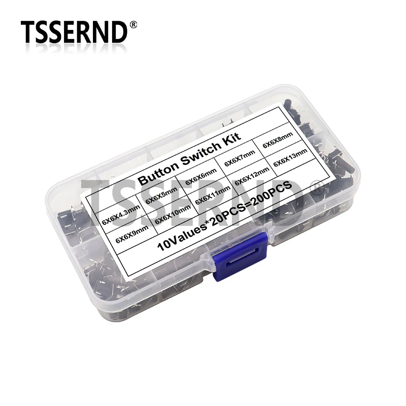 100/180/200 Uds 6x6mm Micro Kit de interruptor táctil 6x6 Mini palanca táctil botón PCB momentáneo 4 pines pulsador
