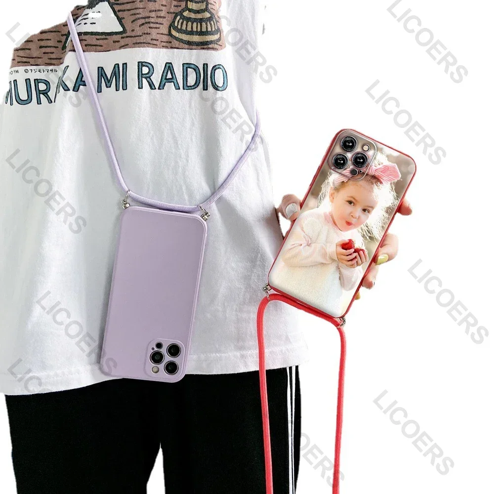 Funda con collar DIY para iPhone 17 16 15 14 13 12 11 Pro Max Plus, funda con imagen personalizada, cordón de silicona, carcasa de cuerda cruzada - imagen 3