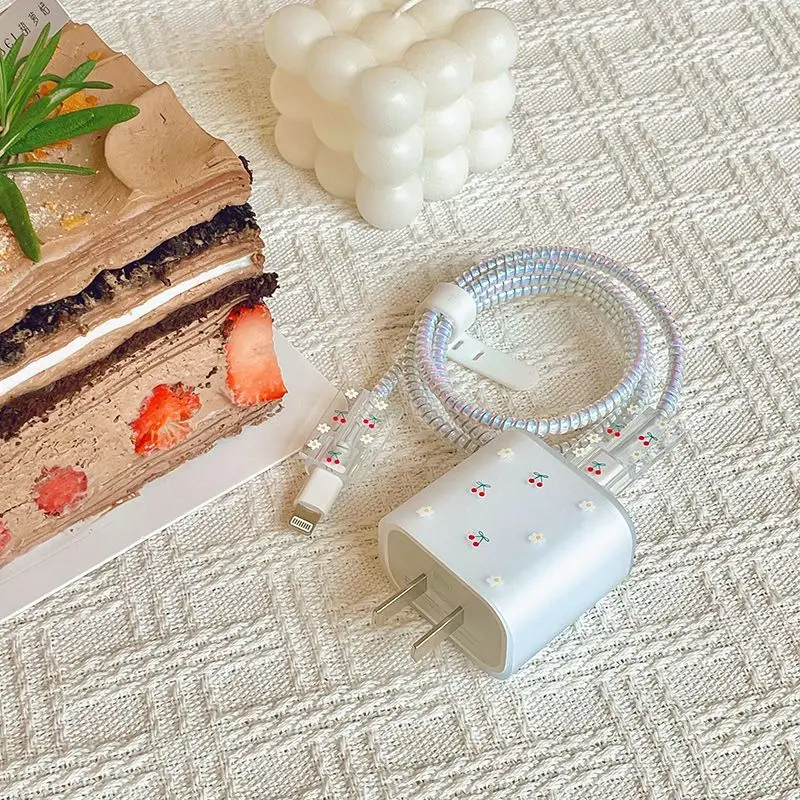 Para iphone 20W US cubierta de protección del cargador Linda cereza USB Cable enrollador Protector Shell funda para Apple 12 13 11 Promax 14 Plus - imagen 3