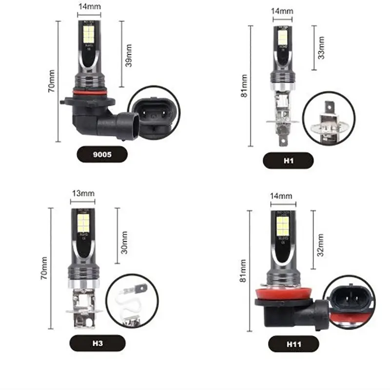 2 unidades H8 H9 H1 H3 Led H11 9005 HB3 9006 HB4 Coche CSP LED Faros Antiniebla 6000K Blanco Auto Faros Luz de Día - imagen 2
