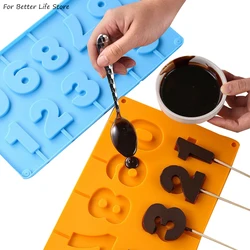 1 Uds. De silicona con forma de piruleta de 0-9 números, molde 3D hecho a mano, gelatina, caramelo de Chocolate con palos, decoración de fiesta, buena dureza