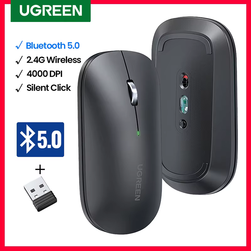 Ugreen Ratón Inalámbrico Bluetooth 5.0 Dual Silencioso 4000 DPI