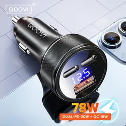 QOOVI Cargador Coche 78W USB-C PD Triple Puerto Rápida iPhone Samsung