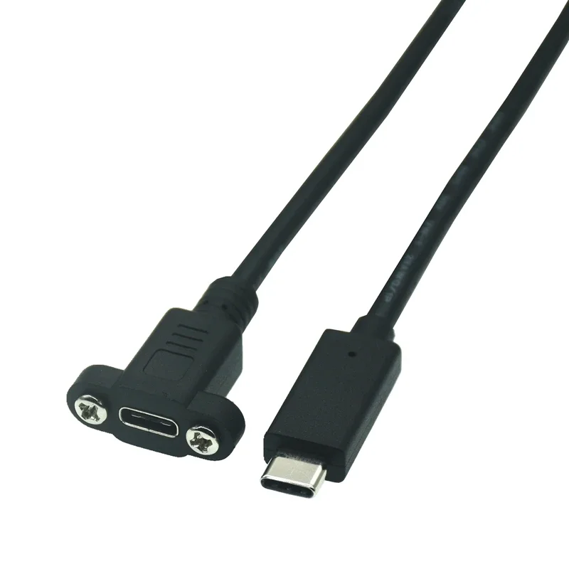 Cable de extensión macho a hembra para montaje en Panel de USB-C tipo C, Conector de bloqueo con orificio de tornillo, espaciado de Cable de datos de carga de 18mm