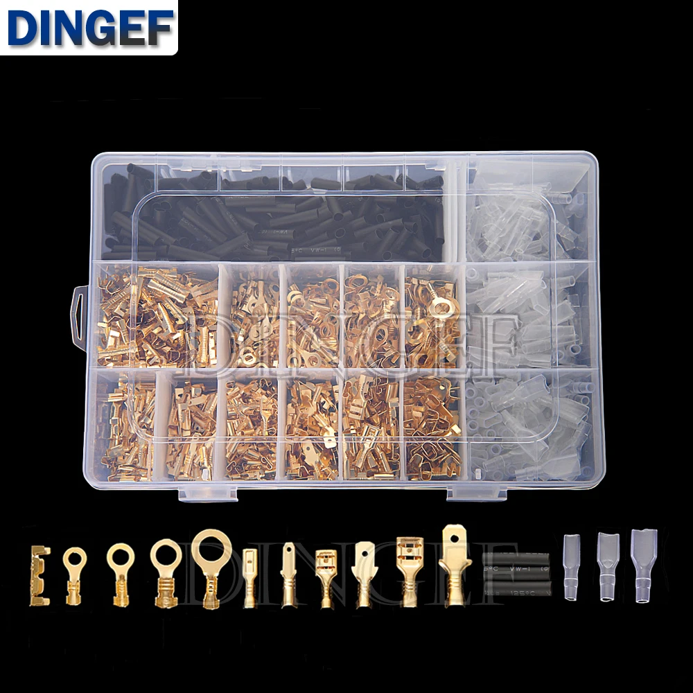 Kit de terminales de engarzado de cable, 1050 Uds., 2,8/4,8/6,3mm, conectores de pala macho hembra, Terminal redondo, funda aislada, caja de Conector eléctrico