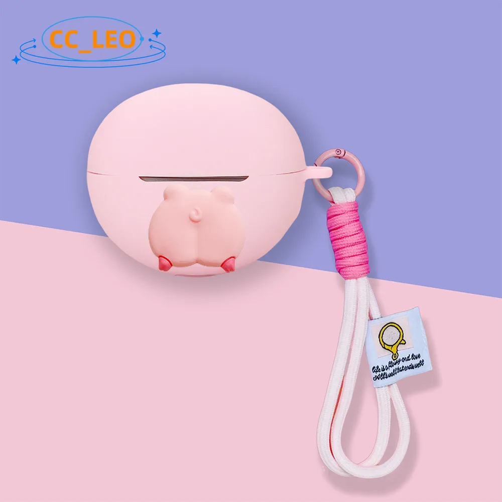 Para Honor Choice, funda con Clip para auriculares, lindo cerdito, cordón de dinosaurio, funda suave de silicona, funda protectora con Clip para auriculares Honor Choice - imagen 2