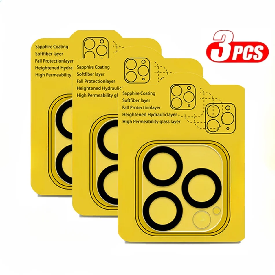 Protector de lente de cámara de cubierta completa, 3 uds., para iPhone 15, 14, 13, 12, 11 Pro Max, vidrio templado para iPhone 12 13 Mini 14 15 Plus