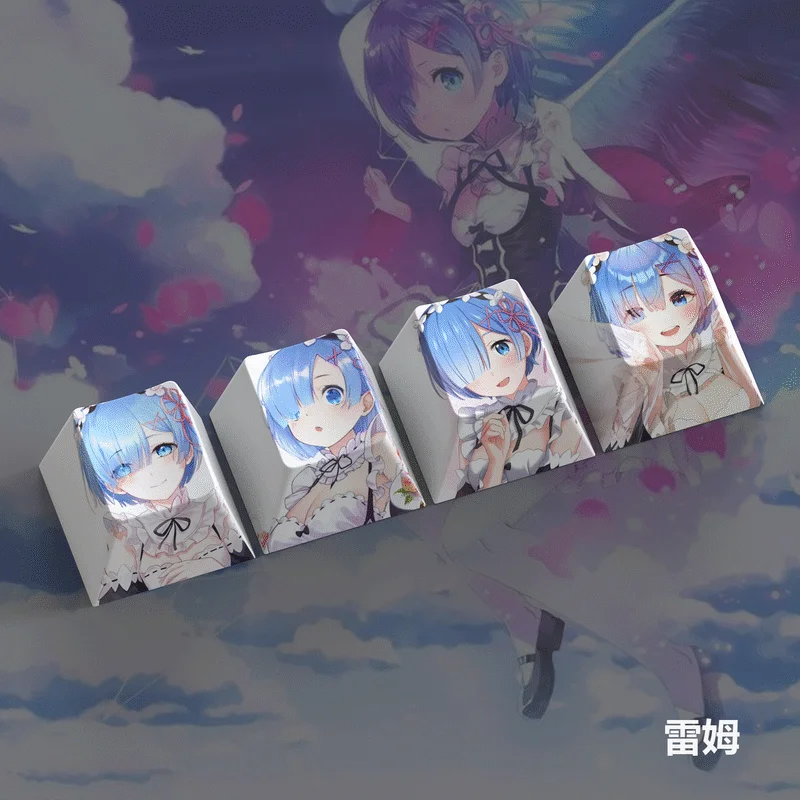 Teclas rem, 4 teclas, perfil de cereza, PBT, sublimación térmica de cinco lados, Teclado mecánico, teclas de dibujos animados, accesorios de ordenador - imagen 2