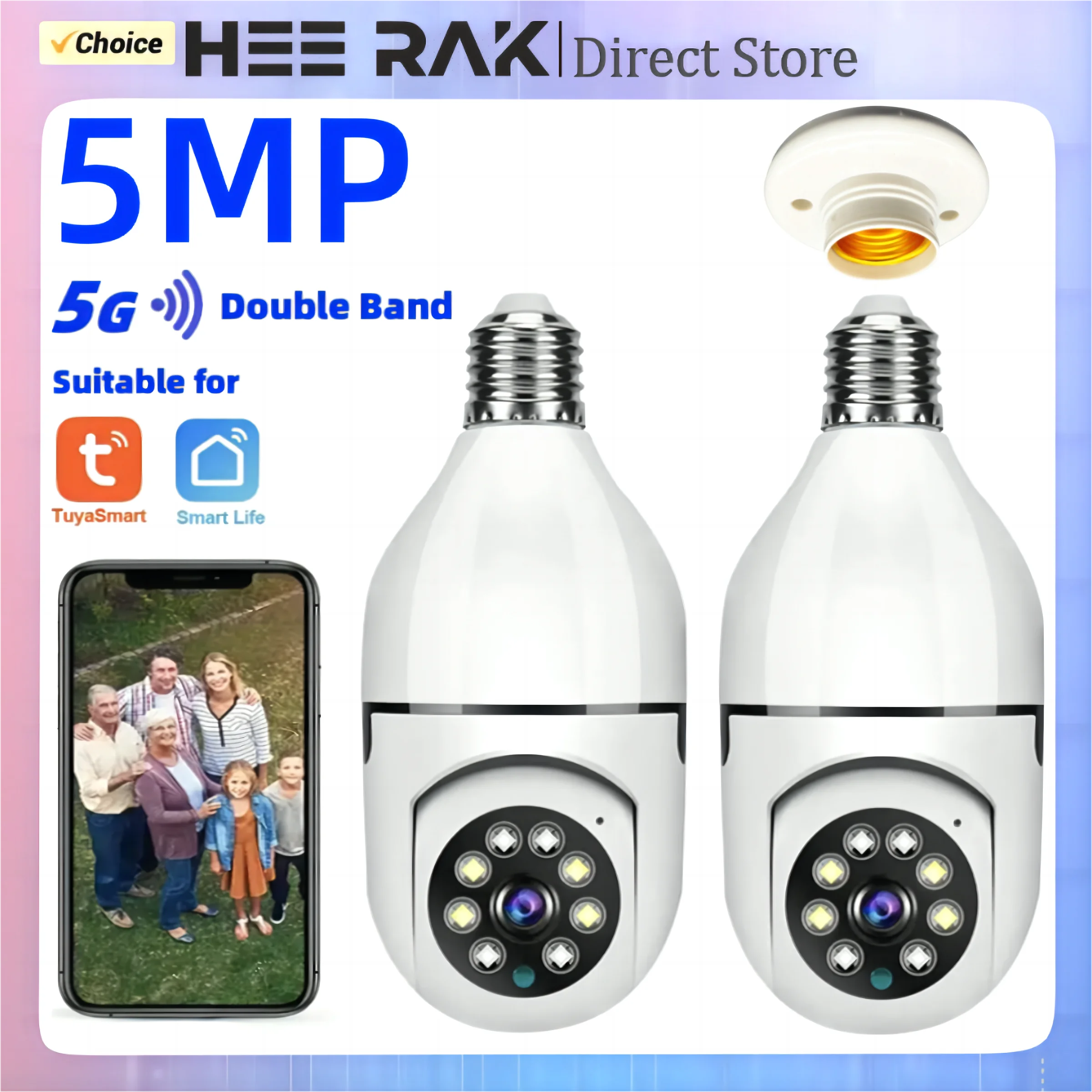 Tuya 3MP/5MP 5G Duel Band bombilla cámara WiFi voz bidireccional AI detección humana visión nocturna E27 cámara Zoom vigilancia Cam Yiiot