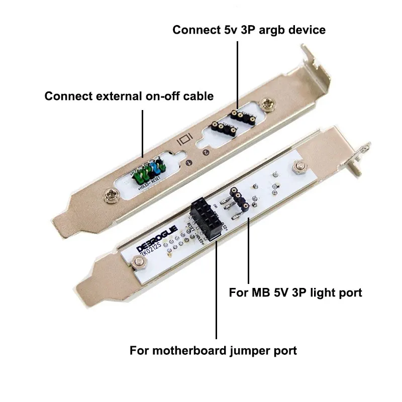 Caja de computadora Panel frontal deflector de puerto de encendido externo con placa de instalación de luz ARGB 5V 3 pines Alimentación +/-, HDD, resto, Power SW - imagen 2