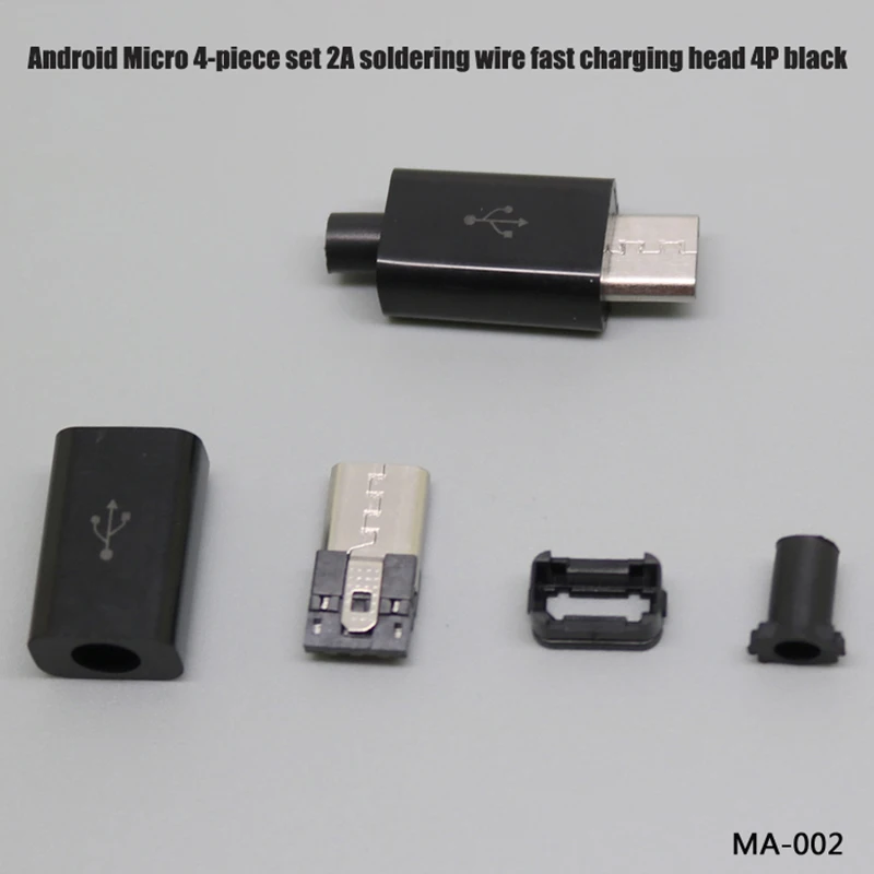 Cable de soldadura tipo Micro Puerto Android, conjunto de cuatro piezas, Cable de datos móvil, interfaz de accesorios, Cable de soldadura 2A, cabezal de carga rápida 4P