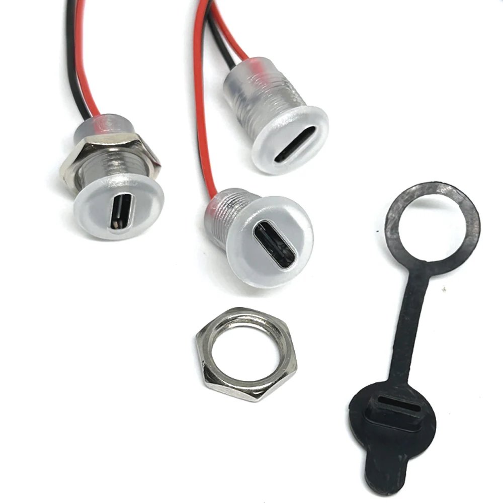 Toma de carga de alta corriente USB-C 5A con tuerca M11, placa de bloqueo a presión, conector hembra transparente tipo C, resistente al agua - imagen 5